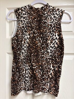 Sleeveless Leopard Print Mock Neck Top - Brown/Cream